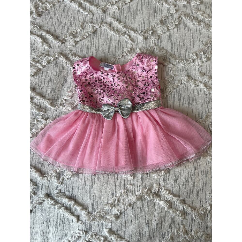 Build A Bear Workshop BABW Pink Sequin Fancy Dress Silver Bow